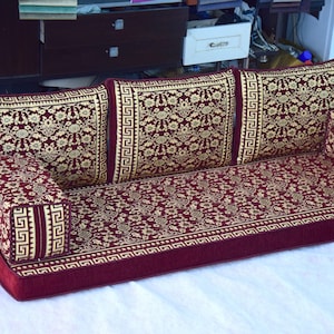 Arabic Floor Sofa Set: Oriental Jalsa Cushions, Moroccan Gold Decor