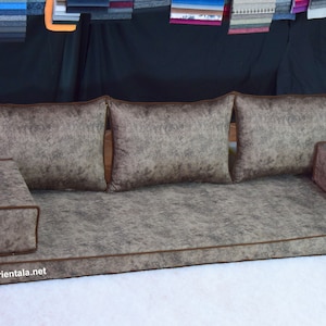 Brown Floor Sofa Set: Arabic Style Cushions, Indoor Seating