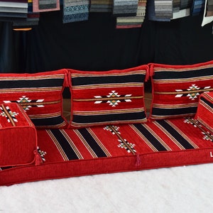 Arabic floor sofa,Majlis Jalsa black red design Jordanian Iraqi,Moroccan living room Oriental Sofa,Floor Couch,Corner Floor cushions bed