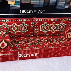 8'' THICKNESS Red Floor Sofa,Moroccan Home Decor,Oriental Sofa, Couch,Corner Sofa,Floor cushions,Arabic Floor Seating,Bohemian Furniture set