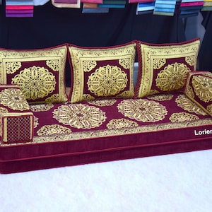 8'' THICKNESS Red gold Floor Sofa,Moroccan Home Decor,Oriental Sofa,Floor Couch,Corner Sofa,Floor cushions,Arabic,living Room Furnitures set