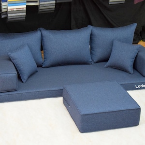 Bodensofa Blau: Boho Modular Kissen, Ottomane Set