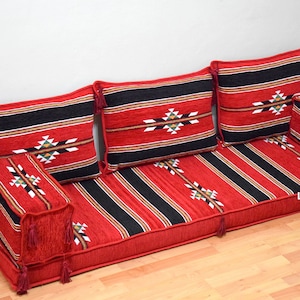 Arabic floor sofa,Majlis Jalsa black red design Jordanian Iraqi,Moroccan living room Oriental Sofa,Floor Couch,Corner Floor cushions bed