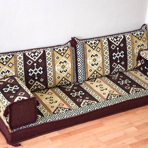 Oriental Floor Seating Sofa: Brown Beige Majlis Cushions