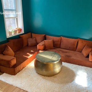 L SHAPED 8'' THICK VELVET Amber seat Floor seating sofa Modern Arabic living room couch Moroccan Home Decor set sectional cuchions Rug table