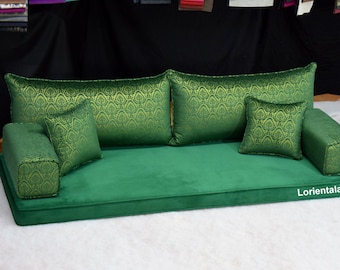 Velvet Green Floor Sofa: Boho Arabic Seating Set