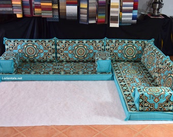 Conjunto de sofás de chão em formato de L turquesa: Oriental Home Decor