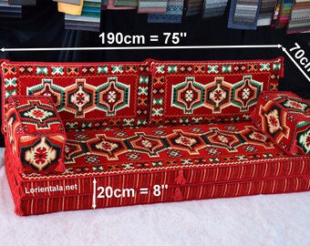 Red Moroccan Floor Sofa Set: Bohemian Oriental Couch