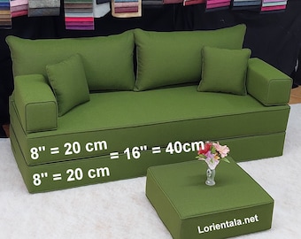 16&#39;&#39; THICK Linen Green color floor Sofa Living Room Oriental Boho Cushions Seating bed Ottoman Palette furniture bench Couch covers Pillows