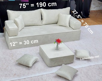 12&quot; THICKNESS VELVET Beige floor Sofa Living Room Oriental Cushions Seating bed Ottoman Palette sectional furniture bench Couch cover pillow