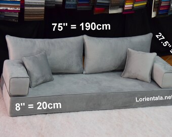 Gray Velvet Floor Sofa: Turkish Arabic Living Room Decor