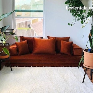 VELVET Amber 8&#39;&#39; Floor seating sofa Turkish Arabic living room,Oriental Moroccan Home Decor Couch,cushion pillow,Yoga meditation floor bed