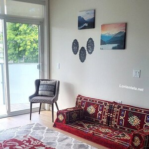 Burgundy Arabic Floor Sofa Set: Bohemian Oriental Seating