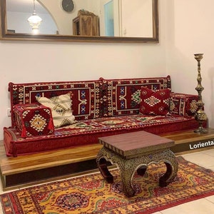 Burgundy Arabic Floor Sofa Set: Bohemian Oriental Decor