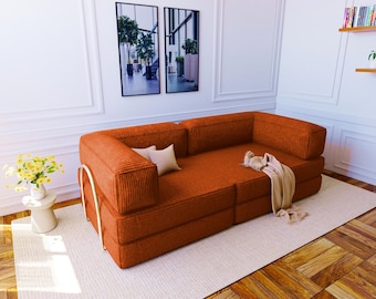 Corduroy floor Couch, Foldable Yoga Meditation Sofa Bed, Living room Sectionals, Ottoman Couch pouf, Floor Seating Sofa set, Seat Cushions