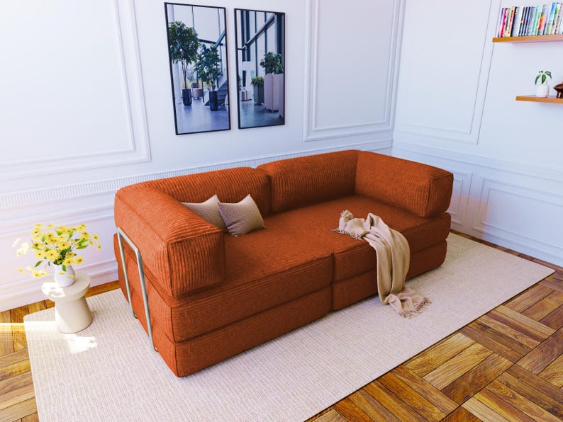 Divano letto compatto, divano letto convertibile, divano letto per piccoli spazi, divano a L, divano lounge Boucle, divano letto futon, cuscini di seduta trapuntati Sofa Only