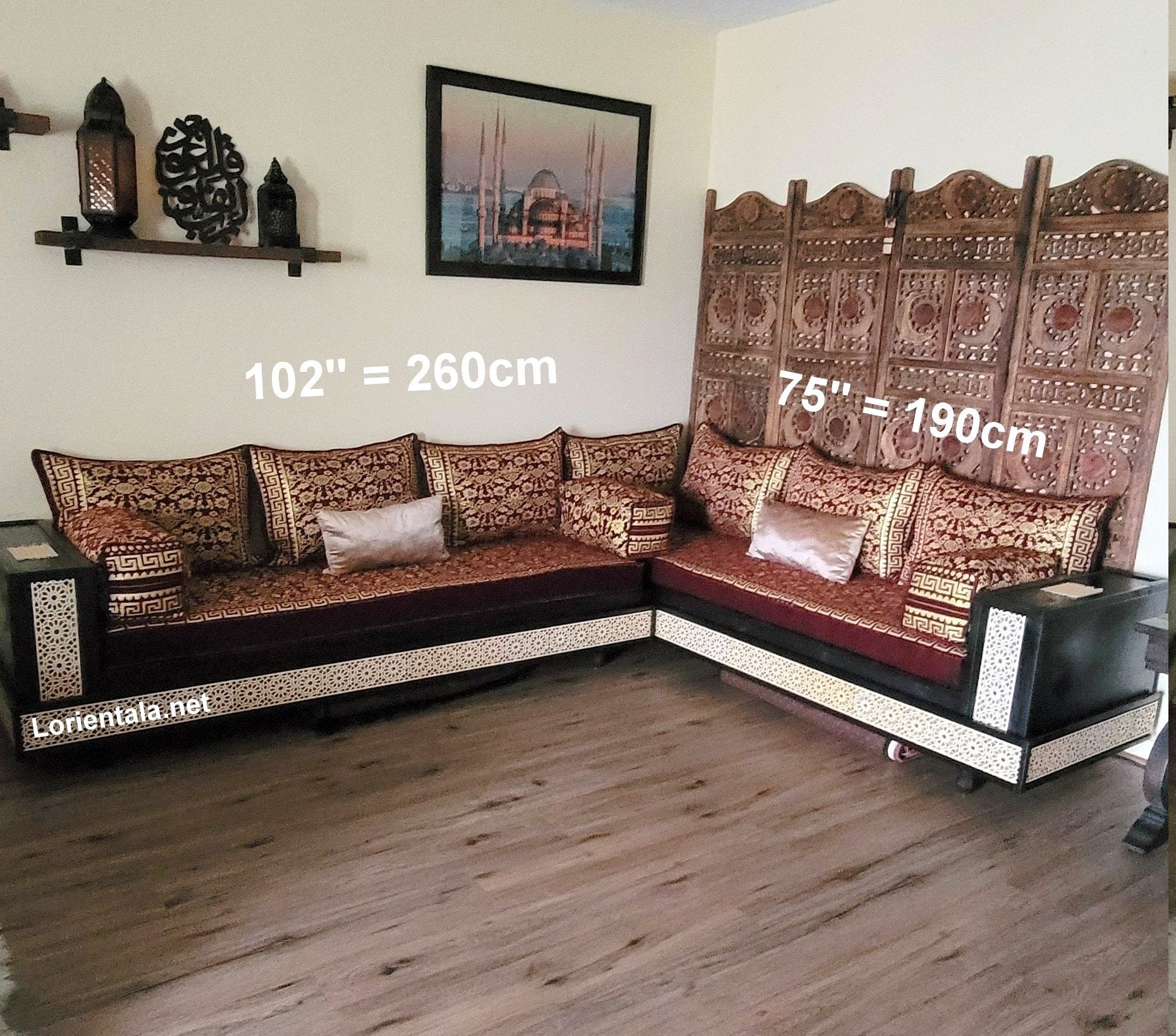 L Shaped Arabic Sofa Floor Seating Set,Sectional Sofa with Ottoman
