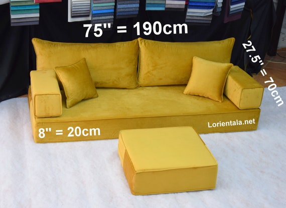 VELVET GOLD 8 Thick Floor Sofa Living Room Oriental Boho Cushions