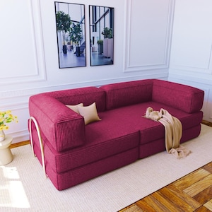 Velvet Floor Sofa Set: Corduroy Cushions & Ottoman - Washable Covers