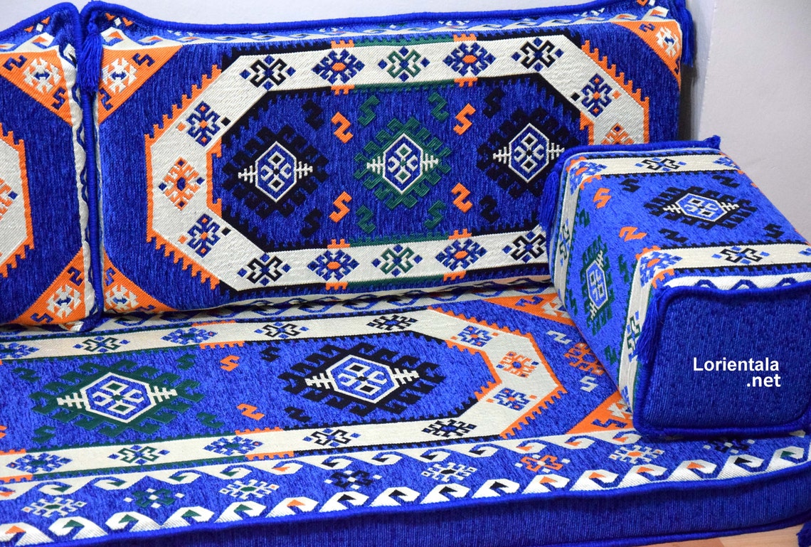 Oriental Kilim Floor Sofa Turkish Arabic Home Decor Blue White Etsy