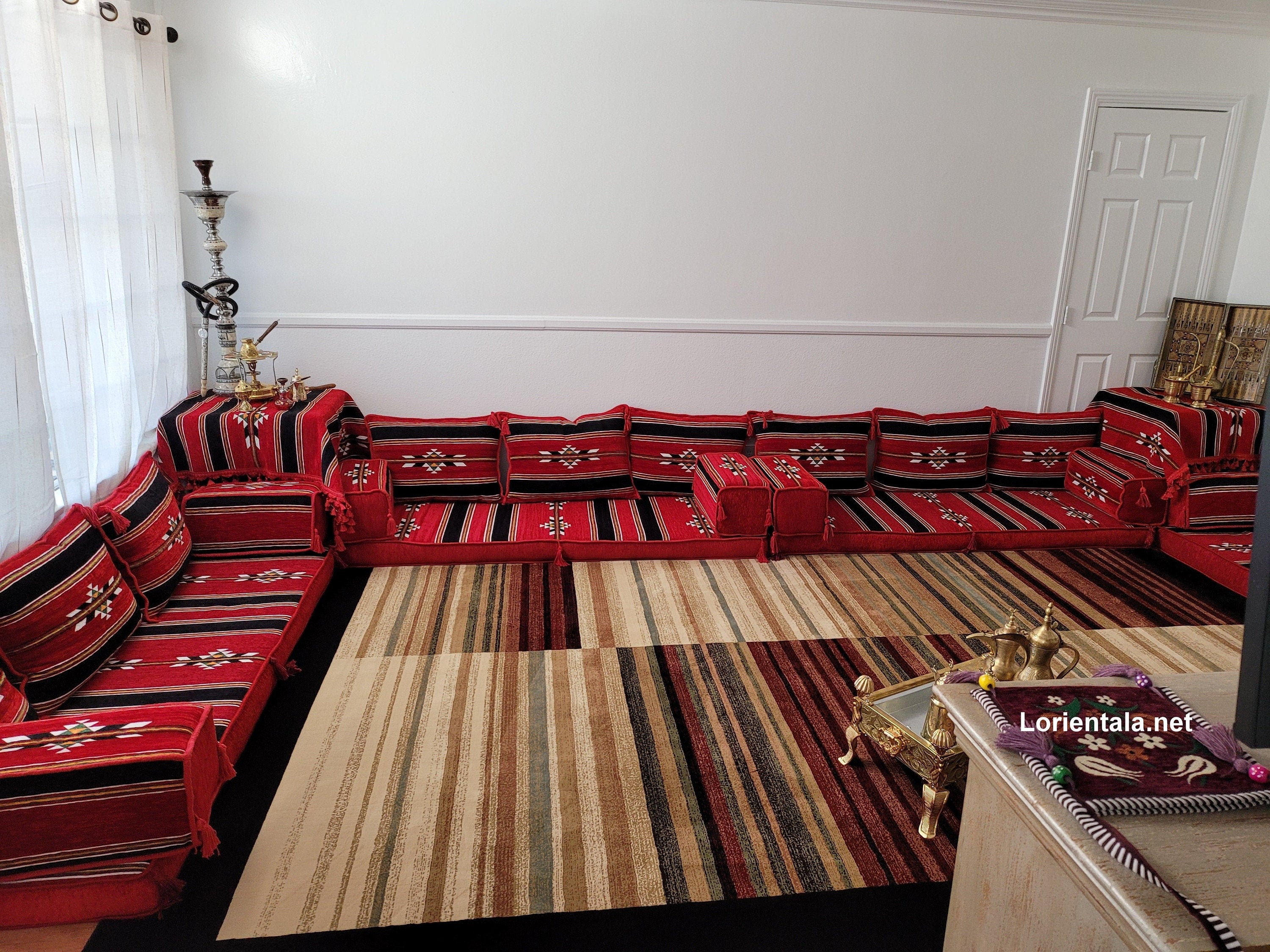 BIG U SHAPE Black Red Arabic Floor Sofa Majlis Jordanian - Etsy