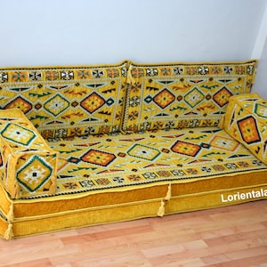 Yellow Floor Sofa 8'' THICK Moroccan Home Decor,Oriental Couch,Corner Sofa,cushions,Arabic Floor Seating,Bohemian Furniture,Living Room