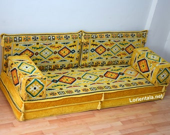 Yellow Moroccan Floor Sofa: Bohemian Living Room Seating