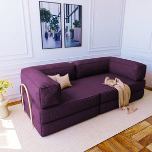 Velvet Floor Sofa Set: Corduroy Cushions, Washable Covers