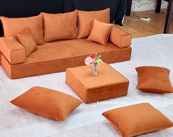 VELVET 8&quot; thick floor amber Sofa Living Room Oriental Boho Cushions Seating bed cat dog Ottoman Palette furniture bench Couch cover pillows