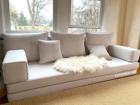 Off White Modular Sofa, Arabic Linen Couch, Moroccan Floor seating