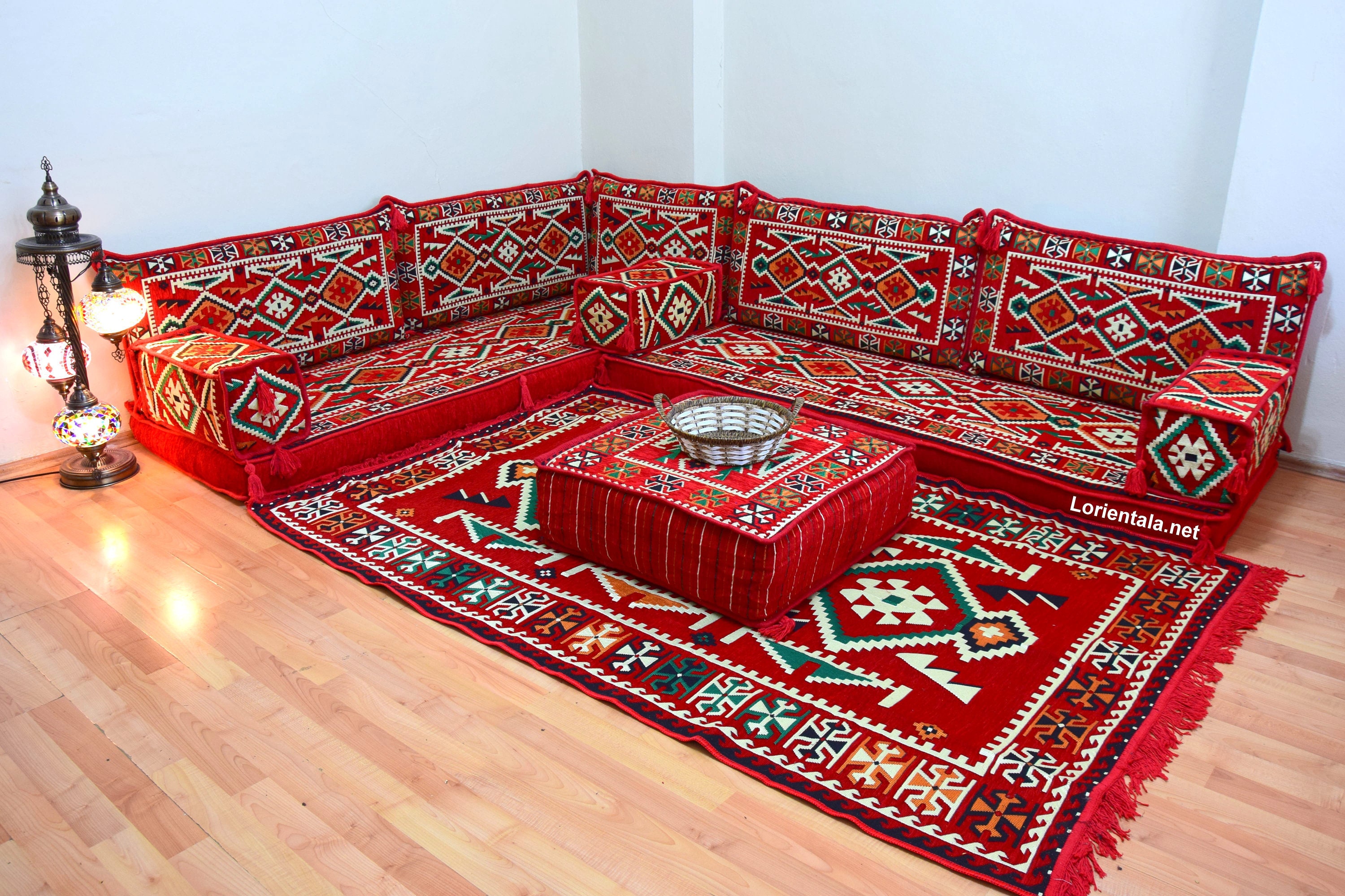 L SHAPED Arabic Red Oriental Floor Seating Sofa Set Floor Etsy UK