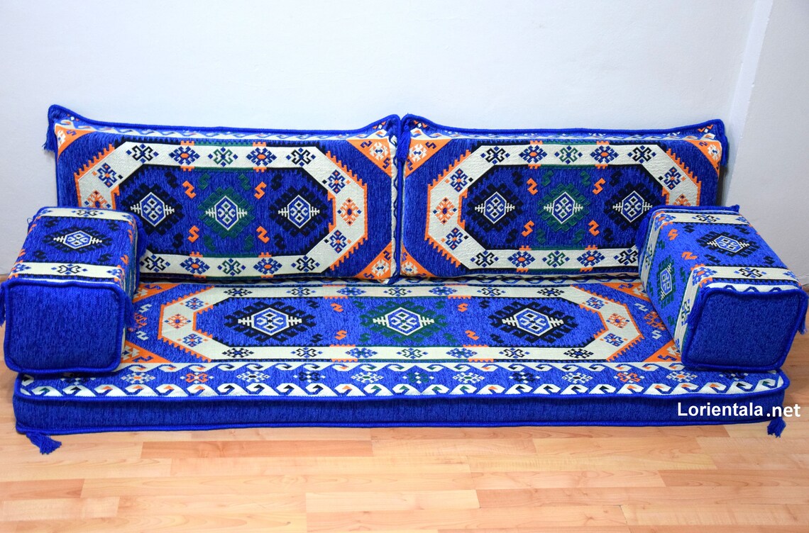 Oriental Kilim Floor Sofa Turkish Arabic Home Decor Blue White Etsy