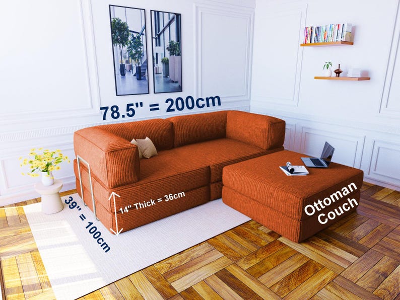 Golvsoffa i manchester, hopfällbar bäddsoffa för yoga och meditation, sektioner för vardagsrum, ottomansk soffpuff, golvsoffgrupp, sittdynor Ottoman Couch (Pouf)