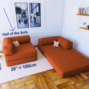 Golvsoffa i manchester, hopfällbar bäddsoffa för yoga och meditation, sektioner för vardagsrum, ottomansk soffpuff, golvsoffgrupp, sittdynor Half of the Sofa