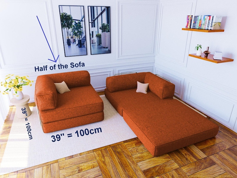 Golvsoffa i manchester, hopfällbar bäddsoffa för yoga och meditation, sektioner för vardagsrum, ottomansk soffpuff, golvsoffgrupp, sittdynor Half of the Sofa