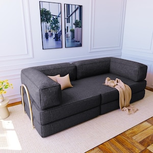 Corduroy floor Couch, Foldable Yoga Meditation Sofa Bed, Living room Sectionals, Ottoman Couch pouf, Floor Seating Sofa set, Seat Cushions