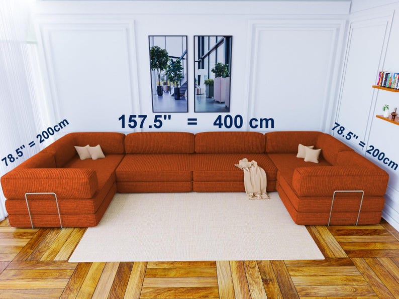 Golvsoffa i manchester, hopfällbar bäddsoffa för yoga och meditation, sektioner för vardagsrum, ottomansk soffpuff, golvsoffgrupp, sittdynor U Shaped ( 3 Sofas )