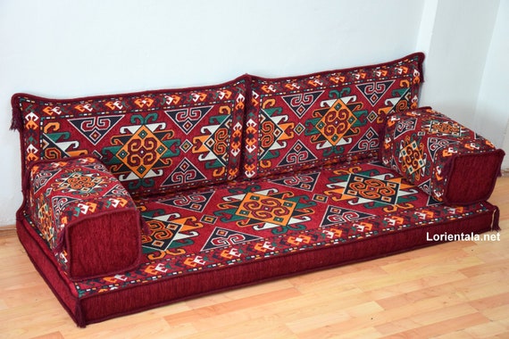 Kilim Fabric Floor Sofa: Turkish Oriental Cushions, Bohemian Home Decor