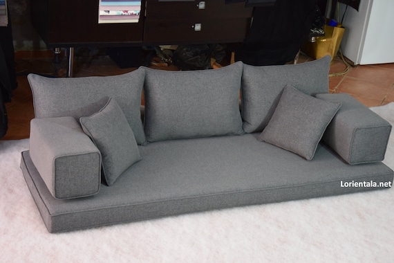 Linen Gray Floor Sofa: Modular Living Room Cushion Set