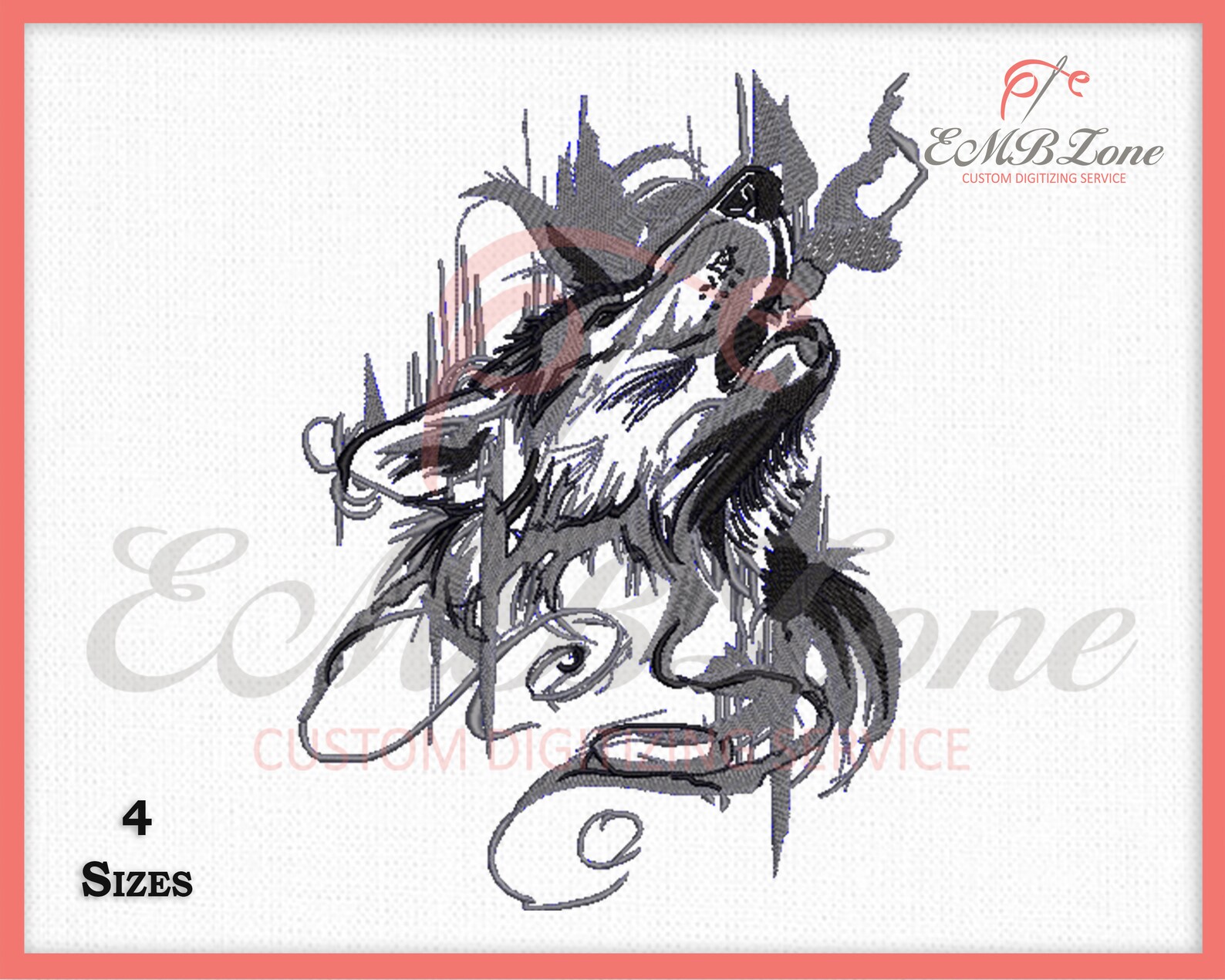 Howling Wolf Embroidery Design Wolf Machine Embroidery Etsy