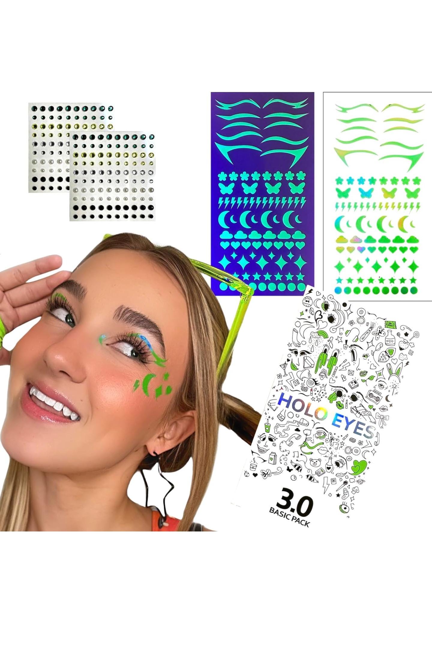Neon green face jewels best sale