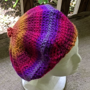 Beret, Hand Crocheted Purple to Gold
