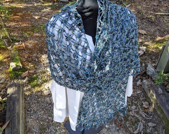 Shawl, from Gloria's Shawl Pattern in Blue, Silver and Black