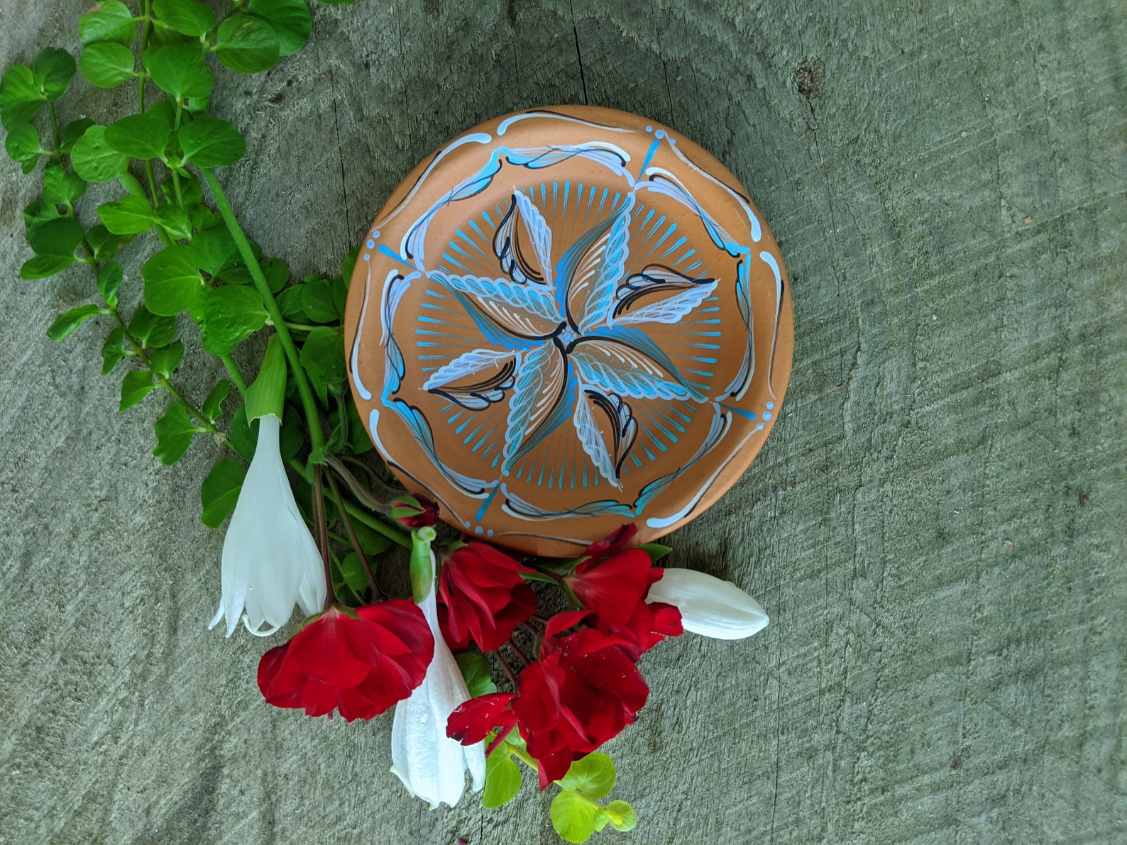 Coasters Hand Painted Terra Cotta Blues 4 Etsy