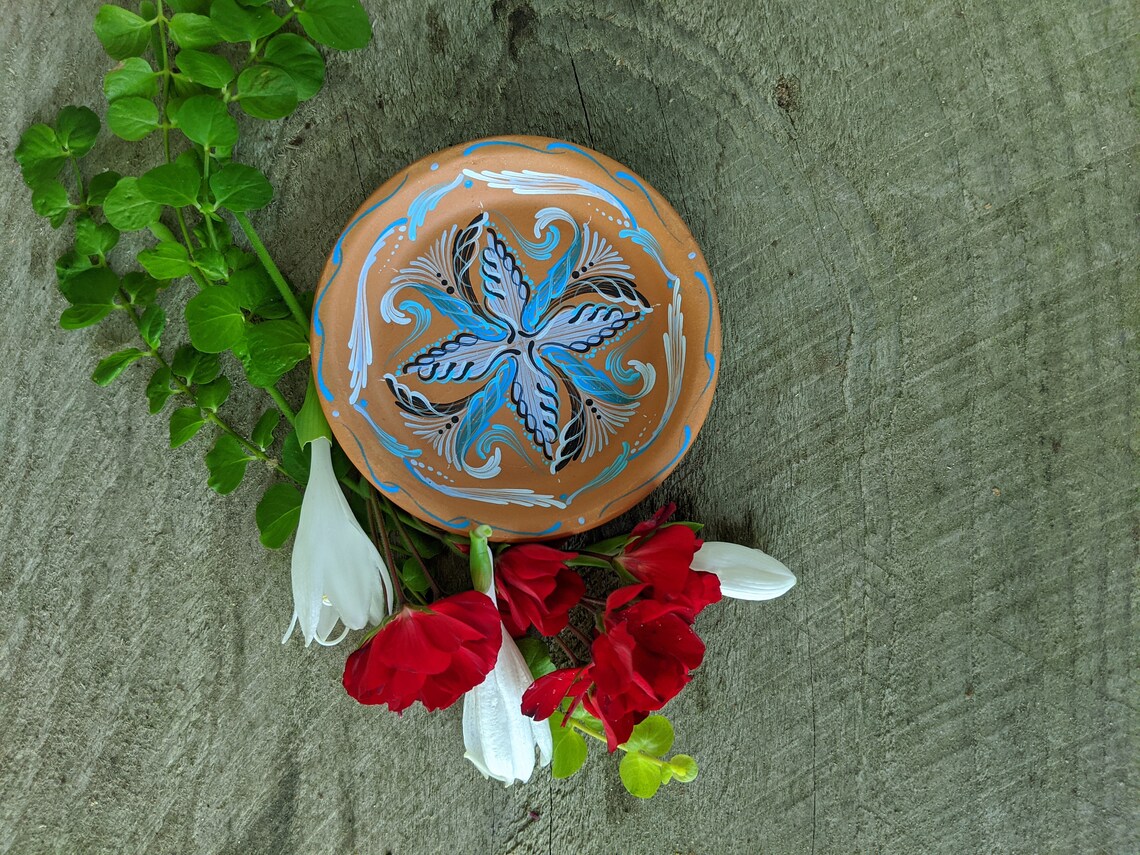 Coasters Hand Painted Terra Cotta Blues 4 Etsy