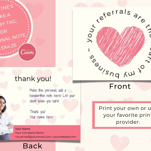 Valentine's Day Personal Note Canva Template for Real Estate Agents. Printable, Digital Media, Pop-by Note, Tag, February Real Estate