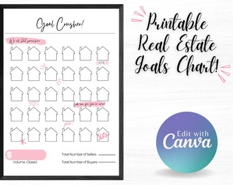 Real Estate Goal Tracker | Real Estate Goals | Sales Goal Chart | Goals Board | Goal Chart | Sales Chart | Canva | Printable | Realtor