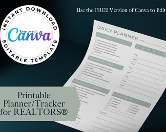 Real Estate Agent Daily Checklist, Canva Template, Fully Editable & Customizable, Digital Download, Canva Real Estate Digital Planner