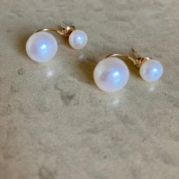 Perles blanches doubles-Boucles d’oreilles perles de culture-Boucles d’oreilles Précieuses-Boucles d’oreilles Blanches-Cadeau chic BCBG