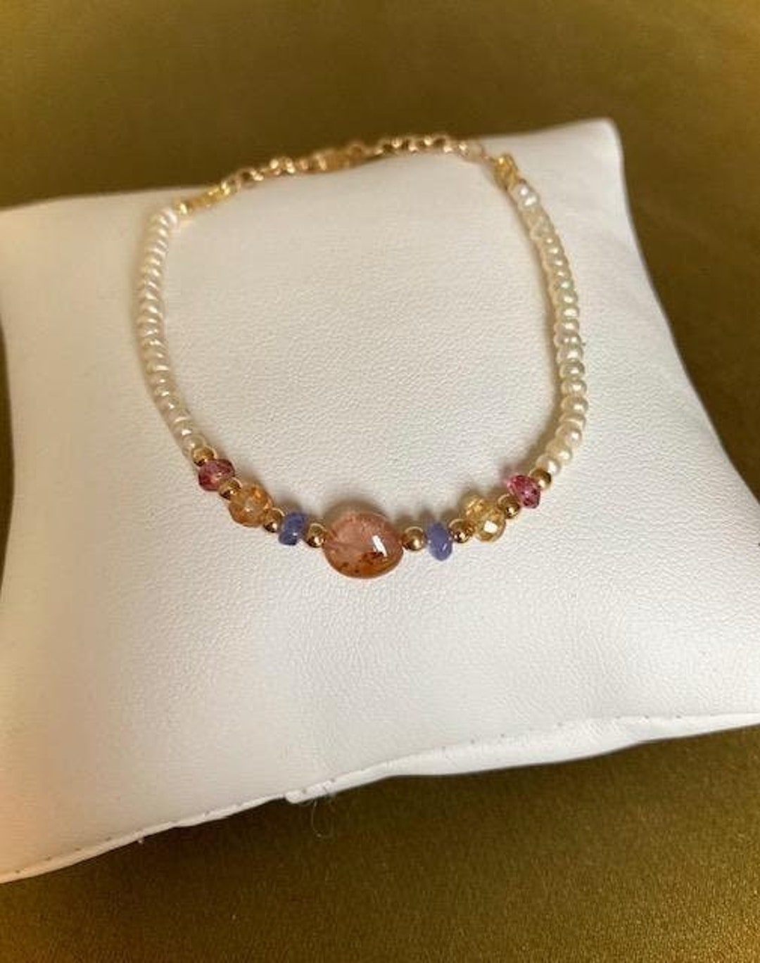 Fine GOLD Braceletchic Tourmalines Braceletprecious Pearls Bracelet